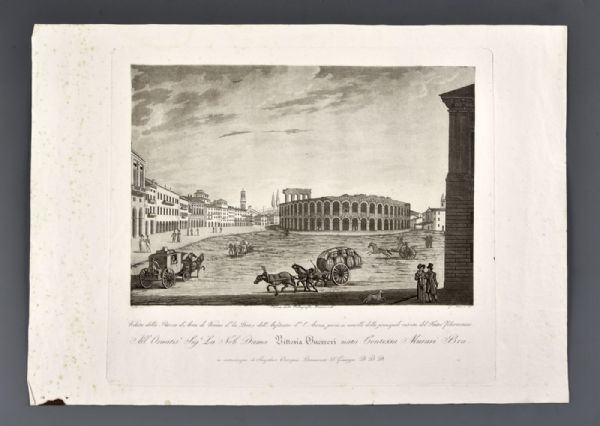 Bennassuti Giuseppe "Vue La Place d’armi de Vérone appelée le Bra et l’amphithéâtre appelé l’Arena pris aux portes de l’entrée principale du théâtre philharmonique
    