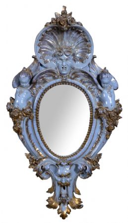 Rare majolica mirror, Rubbiani Sassuolo manufacture